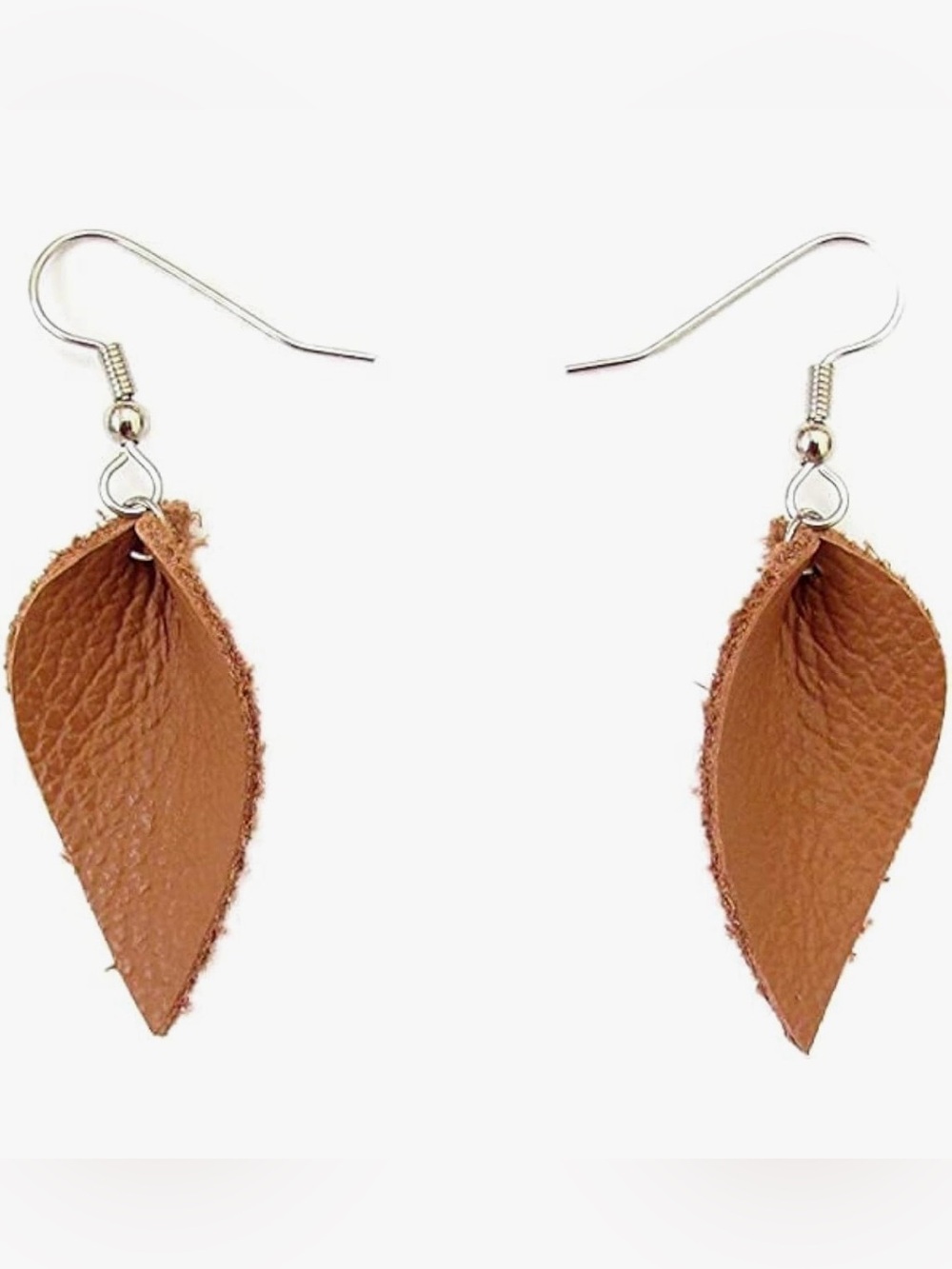 Leather Leaf Drop Teardrop Earrings - Women Jewelry Brown Tan Cognac Boho